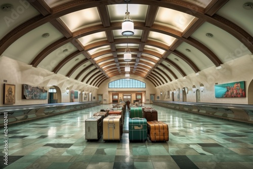 wide-angle shot of spacious baggage claim hall  created with generative ai