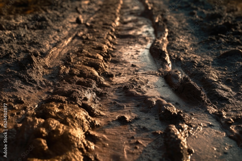 close-up of mud and dirt on road surface, created with generative ai close-up of mud and dirt on road surface, created with generative ai