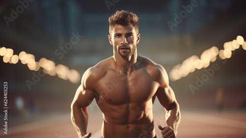 Caucasian professional male athlete start running