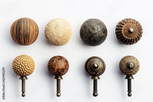 set of antique door knobs with different shapes and textures, created with generative ai