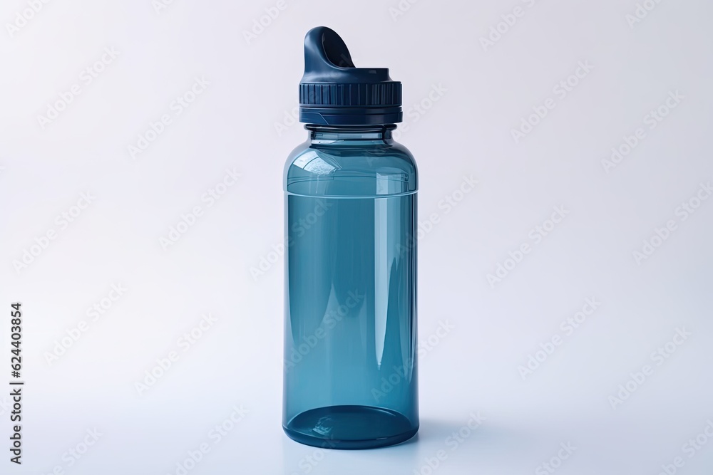 Blue water bottle on a white background.