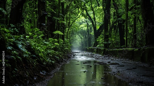 monsoon rain forest with wooden and leaves