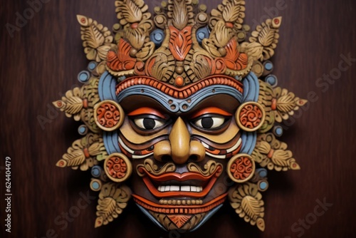 balinese mask surrounded by crafting tools, created with generative ai