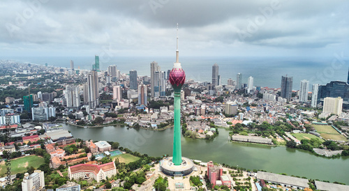 Aerial view of the main attraction, the Lotus Tower in the capital of Sri Lanka, Colombo. 