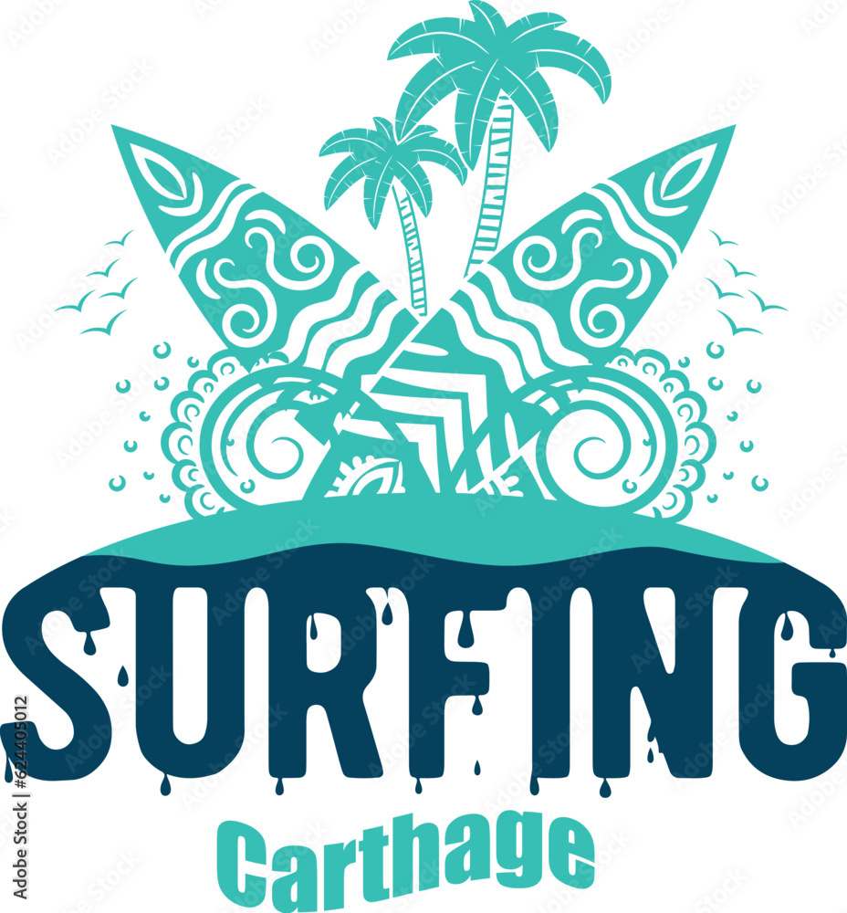 Naklejka premium Summer surfing T-shirt design. Summer t-shirt design vector. For t-shirt print and other uses