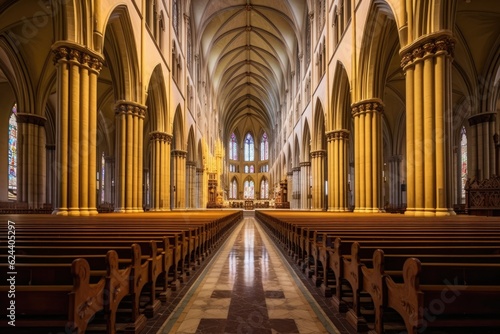 wide-angle view of the cathedrals nave  created with generative ai