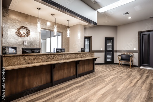 organized and methodical reception desk with a clear view of the waiting room  created with generative ai