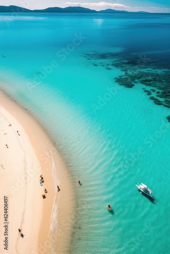 aerial view of pristine white sand beach with turquoise waters, created with generative ai
