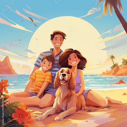 Serene Summers  A Joyful Family Beach Getaway with a Playful Canine Companion