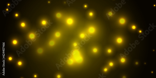 Abstract golden bokeh on black background. Holiday concept and celebration background. Defocused bokeh blur lights background. Festive bokeh light background.