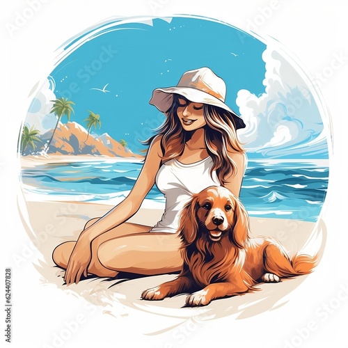 Sunny Escapades: A Vector Summer Adventure with a Girl and her Playful Pup © Sheha