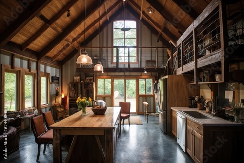 interior of restored barn with modern amenities, created with generative ai © altitudevisual