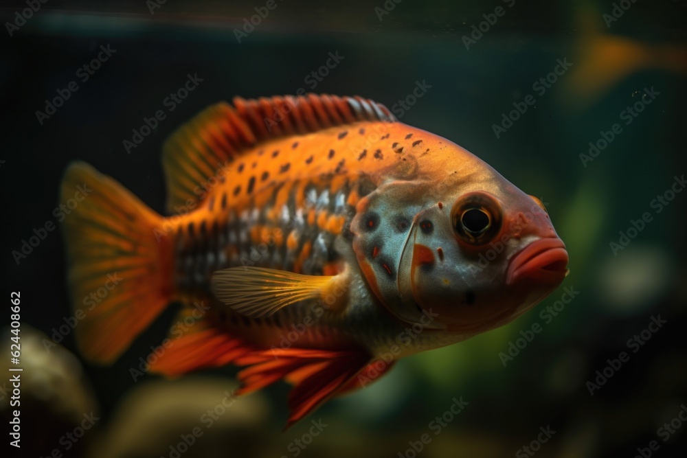 close-up of a tropical fish swimming in tank, created with generative ai close-up of a tropical fish swimming in tank, created with generative ai