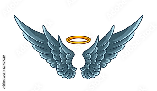 Vector cute angel wings with gold ring