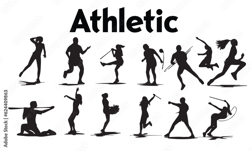 Set of silhouette Athletic Player vector design in different category. Black Athletic player. Set of silhouette Athletic Player vector design in different category. Black Athletic player.