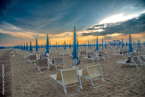 Fototapeta Naklejka Na Ścianę i Meble -  Beach in Romagna at sunset