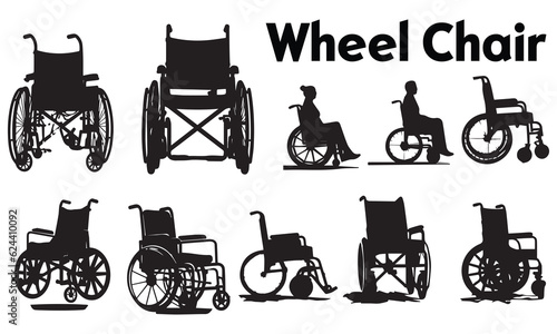 Set of silhouette Wheel Chair vector illustration. Black Wheel Chair. Wheel chair vector collection