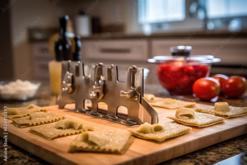 homemade ravioli with a pasta cutter nearby, created with generative ai homemade ravioli with a pasta cutter nearby, created with generative ai