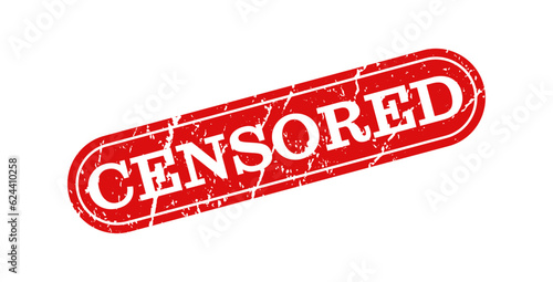 Censored text, retro style rubber stamp text. Aged red vector seal stamp illustration.
