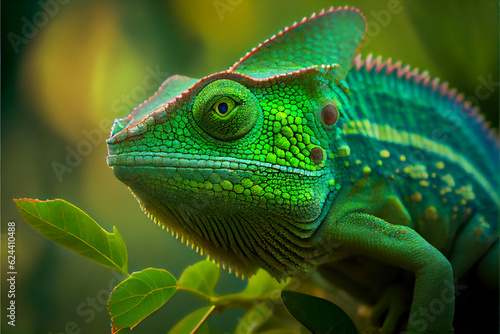 Lizard, macro, close-up view of a chameleon or gecko in green. © serperm73