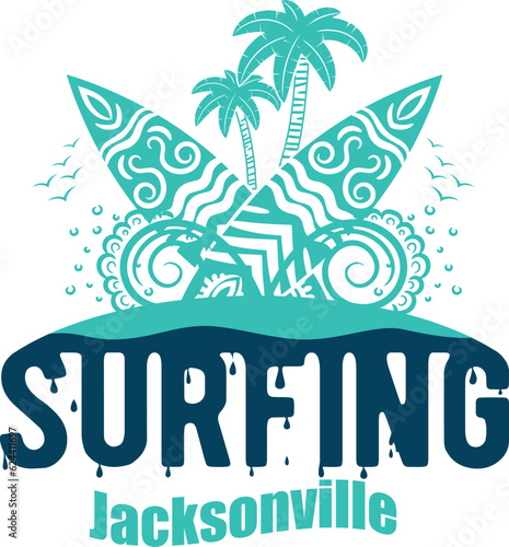 Summer surfing T-shirt design. Summer t-shirt design vector. For t-shirt print and other uses photo