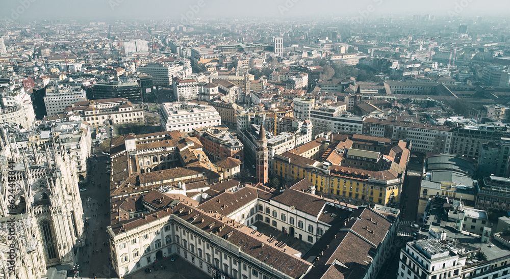 Aerial view of the Church of San Gottardo in Milan. High quality photo Aerial view of the Church of San Gottardo in Milan. High quality photo
