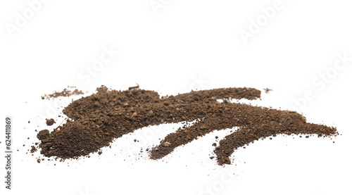 Pile dirt, soil scattered isolated on white background, with clipping path