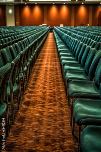 rows of chairs in a conference hall, ready for attendees, created with generative ai © Alfazet Chronicles