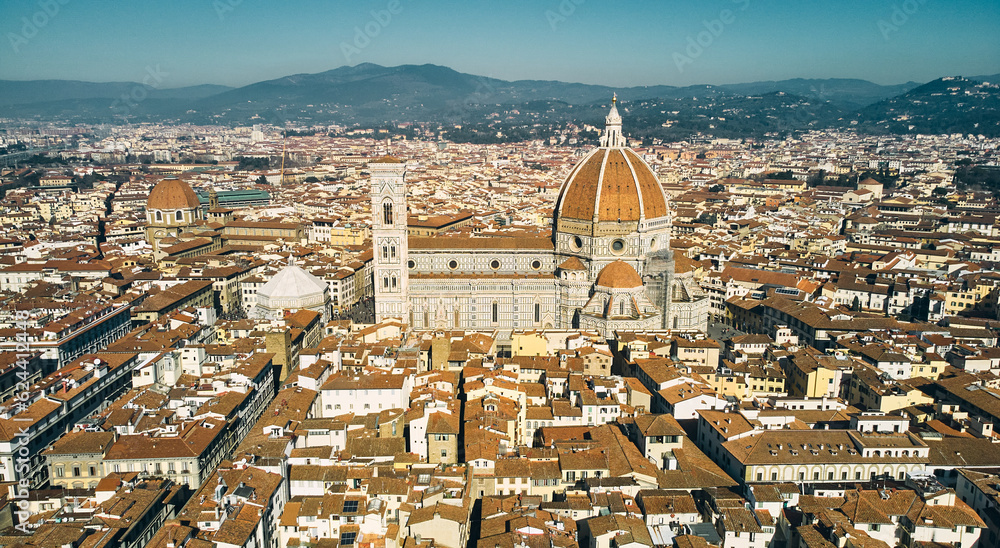 Aerial view of Santa Maria del Fiore Cathedral in Florence, Italy. High quality photo