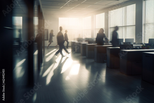 Business concept. Business people walking in corporate office. Motion blur image with copy space. Generative AI © Rytis