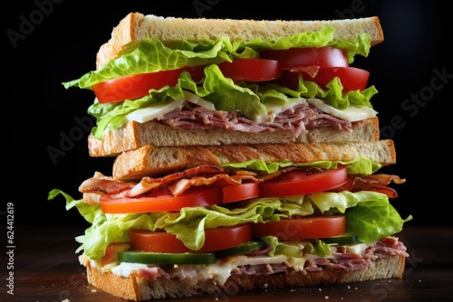 sandwich with ham and vegetables and salad