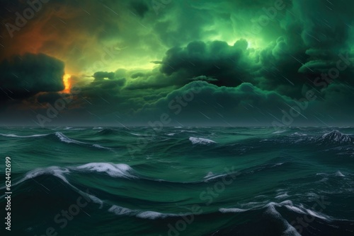 neptunes dark storms contrasted by bright auroras above, created with generative ai photo