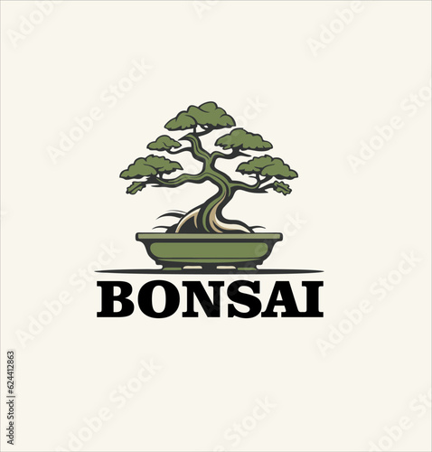 Flat vector plant bonsai tree icon design template. bonsai plant logo illustration photo