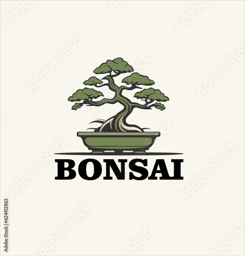 Flat vector plant bonsai tree icon design template. bonsai plant logo illustration