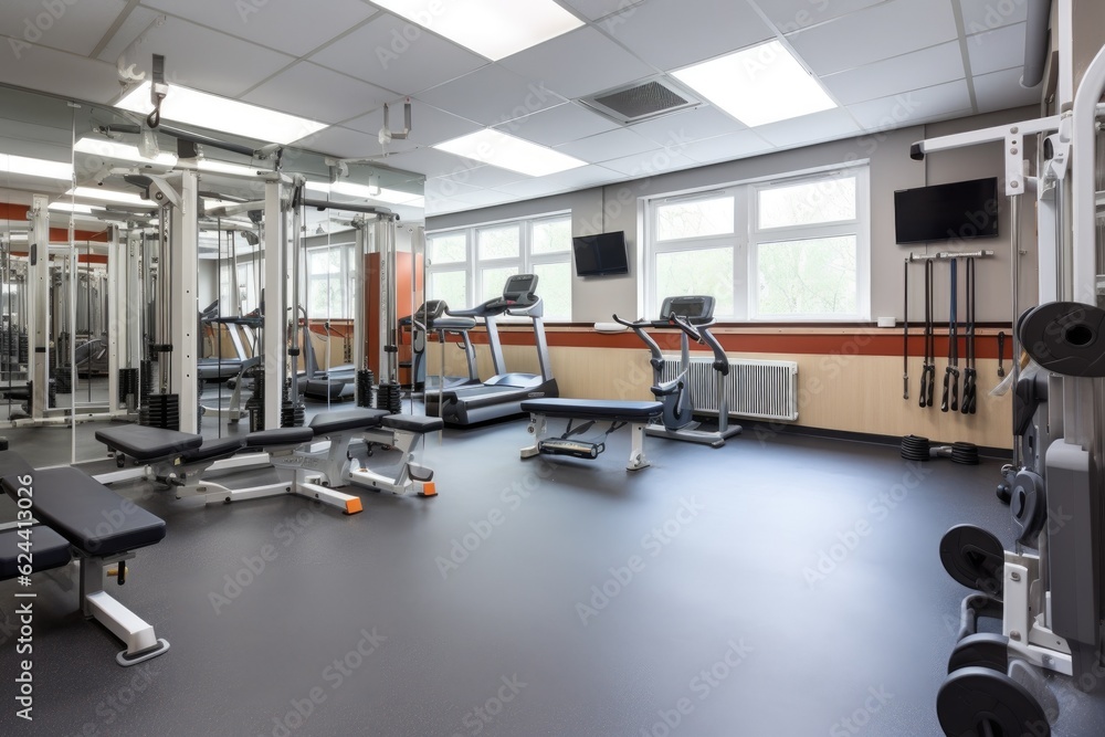 gym with trackers, scales and other equipment visible, created with generative ai gym with trackers, scales and other equipment visible, created with generative ai
