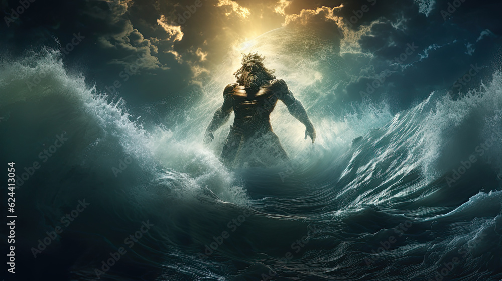 Illustration about Poseidon, the god of the seas - AI generated image. Illustration about Poseidon, the god of the seas - AI generated image.