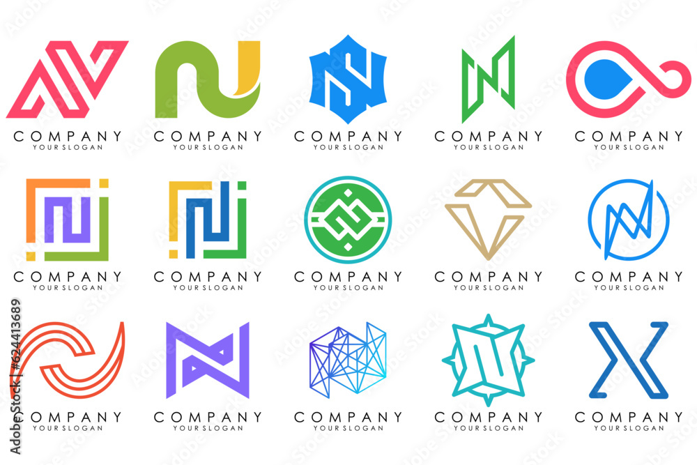 set of Abstract letter N logo design. modern creative logotype monogram icon design inspiration.