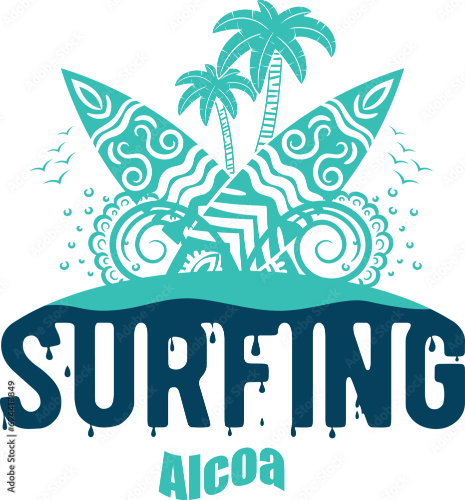 Naklejka premium Summer surfing T-shirt design. Summer t-shirt design vector. For t-shirt print and other uses