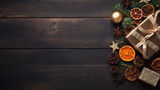 Merry Christmas background flat lay, top view, place for text, Blurry background, template, Bokeh, Copy Space, Generative AI