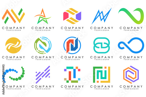 set of Abstract letter N logo design. modern creative logotype monogram icon design inspiration.