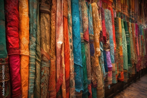 Wallpaper Mural row of colorful fabrics, each with its own unique texture, created with generative ai Torontodigital.ca