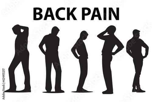 A set of silhouette back pain people vector illustration. Pain vector.