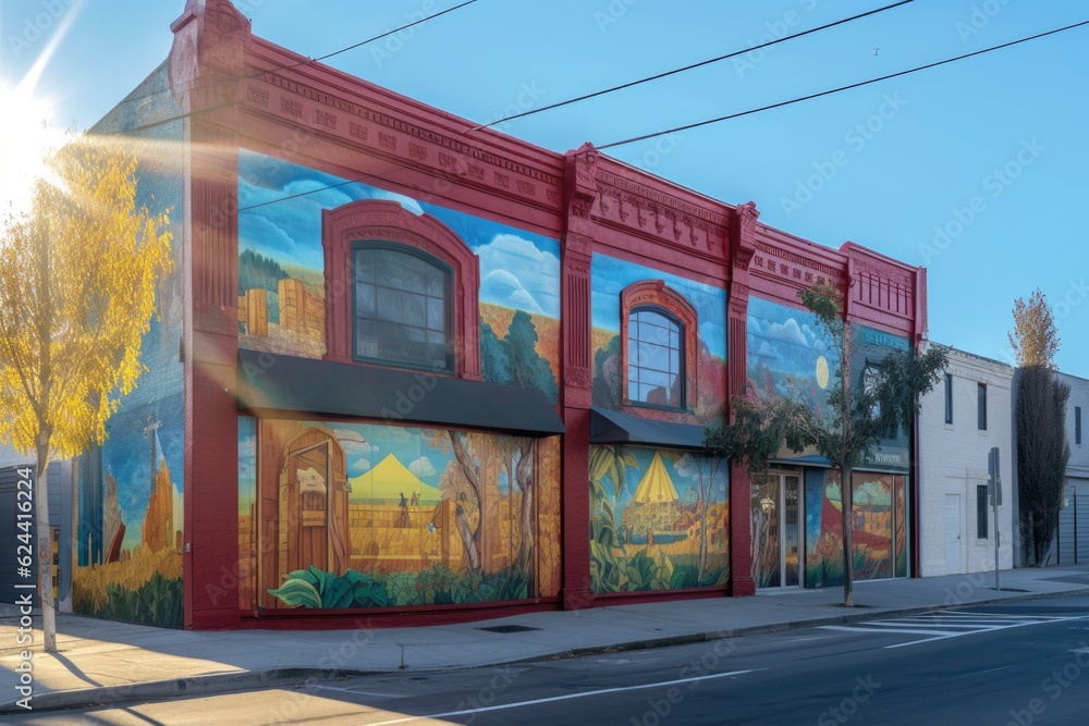 sunlight shining on freshly restored mural colors, created with generative ai