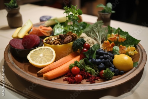 plate of zero-waste cooking, with vegetable and fruit elements on display, created with generative ai