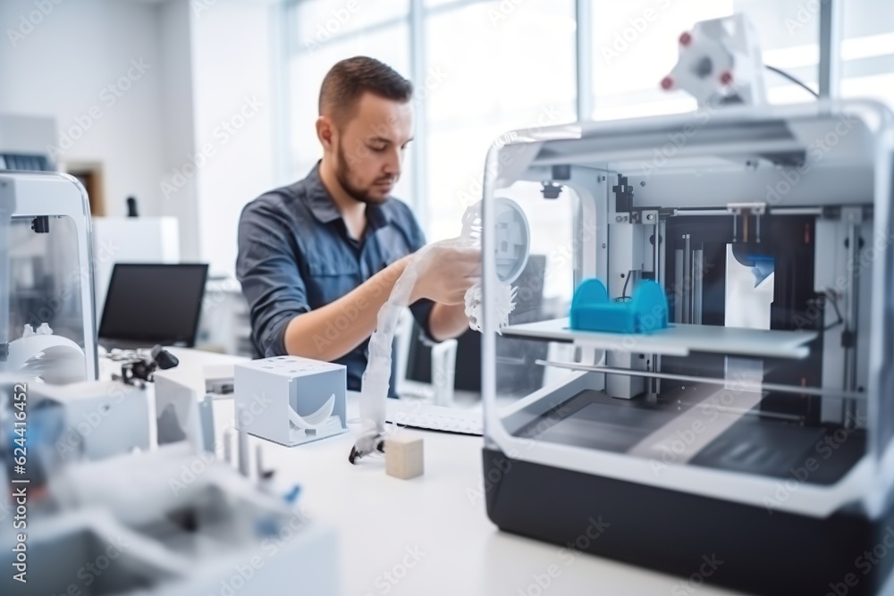 A man using a 3D printer to create a prototype A man using a 3D printer to create a prototype