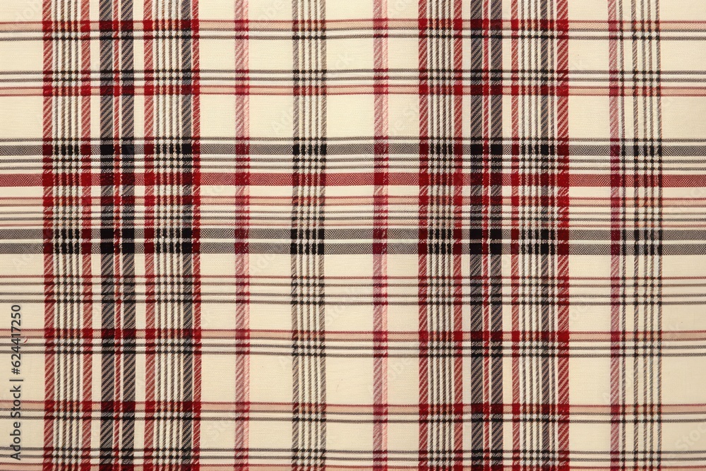 Red and black on cream tartan textile pattern, created using generative ai technology