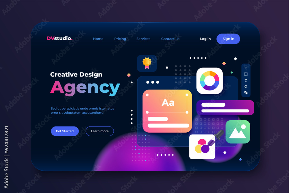 Landing page template of Design Agency. Web UI-UX design, web development concept. Modern 3D design concept of web page design for website and mobile website. Easy to edit and customize. Vector Landing page template of Design Agency. Web UI-UX design, web development concept. Modern 3D design concept of web page design for website and mobile website. Easy to edit and customize. Vector