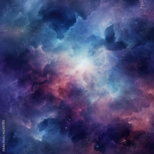 Nebula with stars and multicoloured clouds background, created using generative ai technology