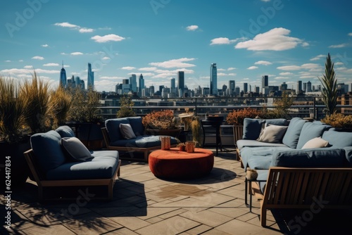 Luxury penthouse terrace with outdoor furniture, created using generative ai technology