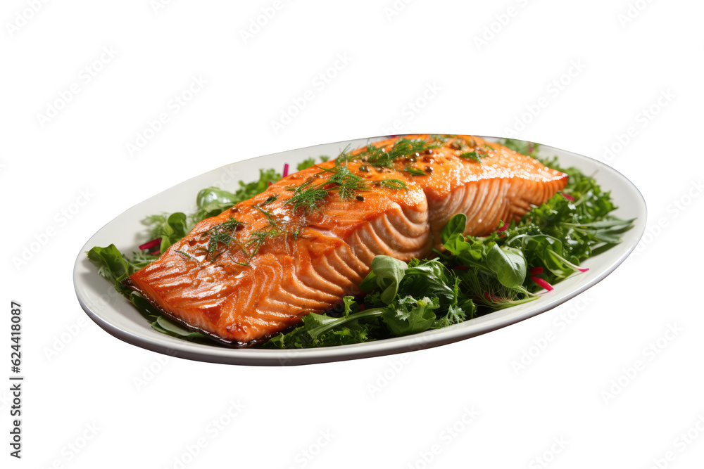 Salmon grilled steak isolated on transparent background. Generative Ai Salmon grilled steak isolated on transparent background. Generative Ai